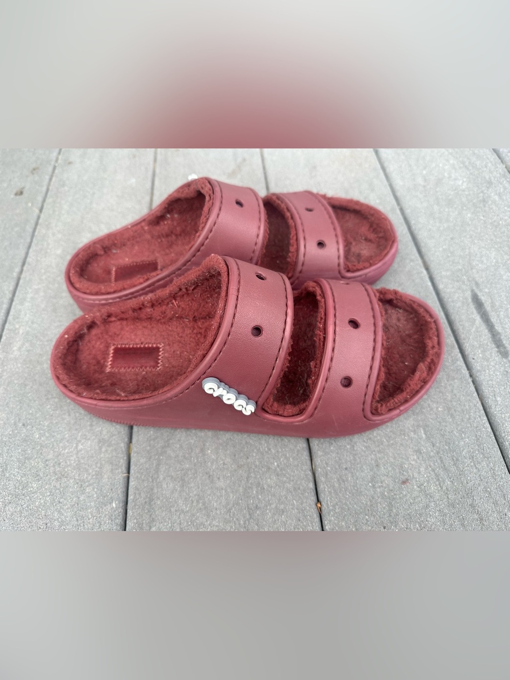 Crocs Burgundy Slide Sandals with Fur Lining